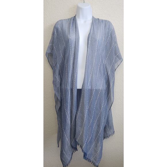 Do Everything In Love Blue Sheer Open Front Cardigan One Size Frayed Hem Soft - Picture 1 of 6
